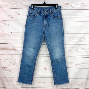 Levi's High Rise Raw Hem Straight Kick Flare Crop Jeans Sea Of Thyme Medium Blue